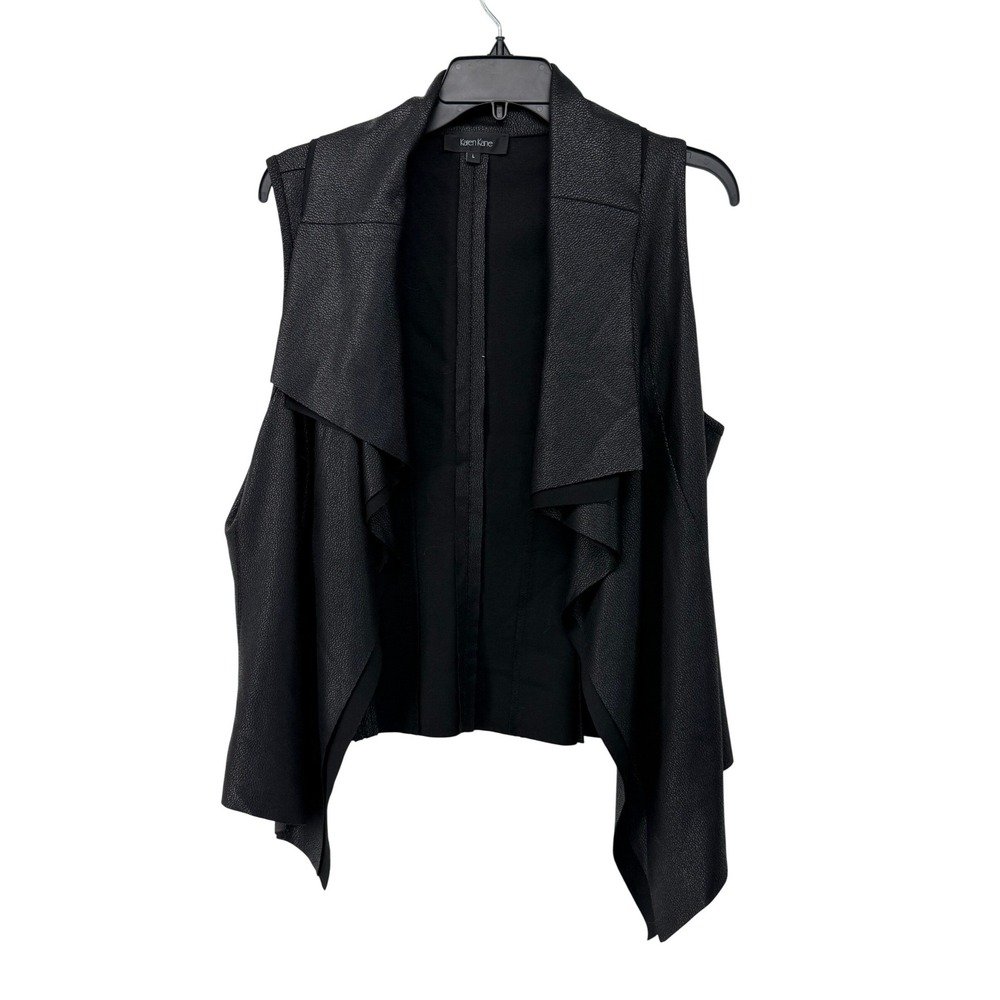Karen‎ Kane Womens Black Faux Leather Waterfall Drape Front Vest Large Made  USA